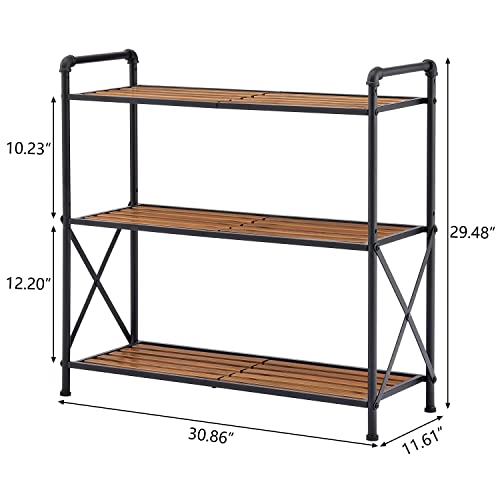 Tajsoon 3-Tier Storage Rack, Widen Shelving Unit Storage Shelves, Multipurpose Shelf Display Rack For Living Room, Kitchen, Bathroom, Balcony, Metal, Industrial Style/Black #TOP2