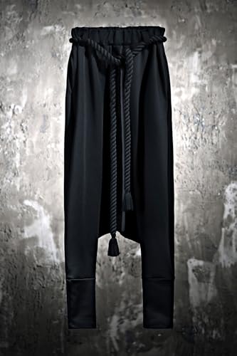 Harem Pants for Men Goth Genie Boho Baggy Trousers with Rope Belt Drop Crotch Festival Streetwear Black4