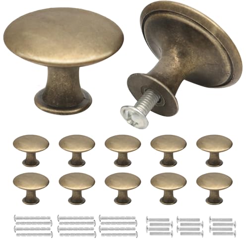 Misuyue 10pc Drawer Knobs Vintage Cupboard Handles Knob Round Bronze Antique Brass Door Knob 30mm Small Door Chic Cabinet Knobs for Wardrobes Kitchen Furniture