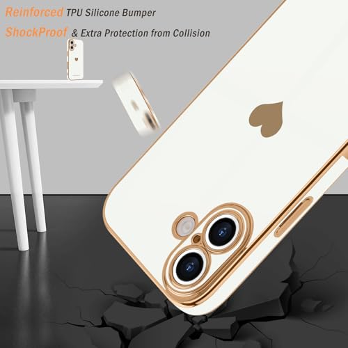 Teageo for iPhone 16 Plus Case with Screen Protector [2 Pack] Girl Women Cute Girly Love-Heart Luxury Gold Soft Cover Camera Protection Silicone Shockproof Phone Case for iPhone 16 Plus, White by Teageo - Used condition - Image 4