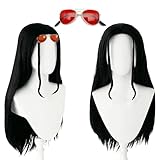 ZNTU Robin Cosplay Wig + Sunglasses Set with Free Wig Cap - Long Black Heat-Resistant Wigs for Halloween Costumes