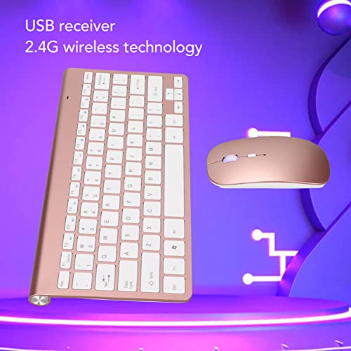 2,4 G Kabelloses Tastatur-Maus-Set, UV-beschichtete Tastenkappen, Ergonomisches Design, für Desktop-Computer, Mobile Geräte, Tablet-Computer, (Roségold) – Bild 7