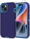Annymall for iPhone 14 Plus Case with 2 Screen Protector, Heavy Duty Drop Protection Shockproof Rugged 3-Layer Military Tough Durable Protective Cover for Apple iPhone 14 Plus 6.7' (Blue/Dark)