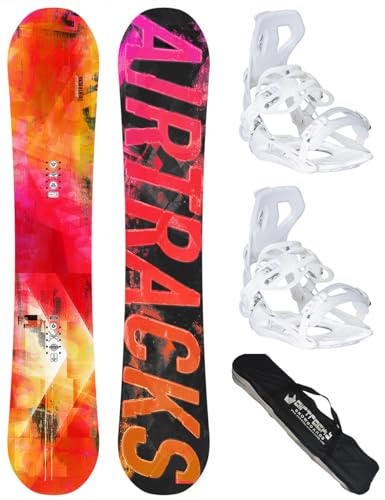 AIRTRACKS Damen Snowboard Set Morioirs Lady Flat Rocker 150 - Snowboard Bindung Master W M - SB Bag