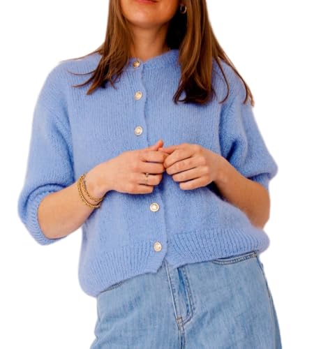 Image of Women Knitted Crop Cardigan Blouse Short Sleeve Button Down Sweater Shirt Y2k Open Front Cardigan Top Streetwear