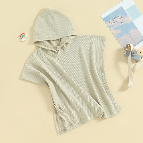 Kid Beach Towel Solid Color Waffle Loose Fit Swim Cover Up Boys Girls Soft Bathrobe Fast Drying Hooded Beach Towel (Brown A, 2-3 Years)3