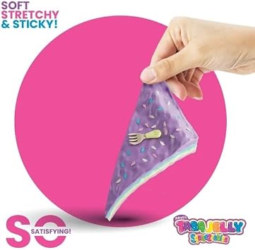 Taba Jelly Squishies Rainbow Cake - FuFu Squeeze Figure with Custom Decorations - Stretchy Sticky Desktop Novelty Collectible with Reusable Storage Pouch