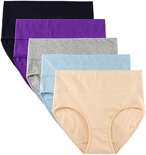 GNEPH Women Cotton Panties Breathable High Waist Underwear Ladies Stretch Full Coverage Briefs Panty Multipack(1002Dark,M)