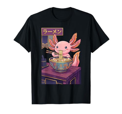 Lindo Axolotl Come Ramen Fideos Kawaii Japón Camiseta