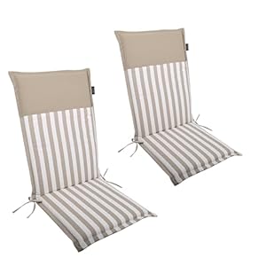 LILENO HOME Gartenstuhl Auflagen als [2er Set - Hochlehner] in Streifen Sand - Uni Sand - Bequeme Liegen als Sitzauflagen für Gartenmöbel - Stuhlkissen für Gartenstühle Malt