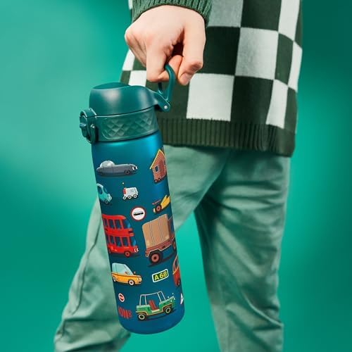 ION8 Butelka na Wodę, 500 ml/18 oz, Szczelna, Łatwe Otwieranie, Bezpieczny Zamek, Można Myć w Zmywarce, Bez BPA, Higieniczne Pokrycie, Uchwyt do Przenoszenia, Łatwa Czyszczenie, Bezwonny, Motyw Wodny