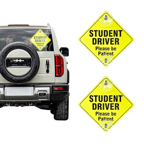 Image of Wevdn 2 PCS Student Driver Sign for Car Window, 5 inchx5 inch Please Be Patient New Driver Sticker with Suction Cups, Car Accessories (Black)