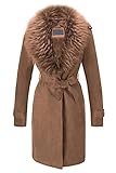 Bellivera Women Faux Suede Leather Jacket Coat with Removable Fur Collar FF20 D.Brown XL