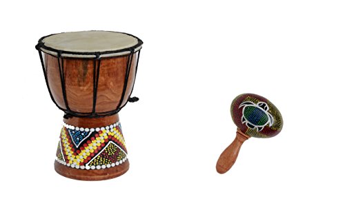 60cm Anfänger Djembe Trommel Bongo Drum Holz Bunt Bemalt + Rassel Schildkröte R1