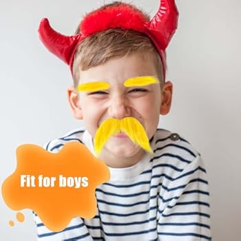 Fausse Moustache Et Sourcils Jaunes En Fibre Pelucheuse - Accessoire Déguisement, Cosplay, Fête - Auto-adhésif, Taille Unique - 10
