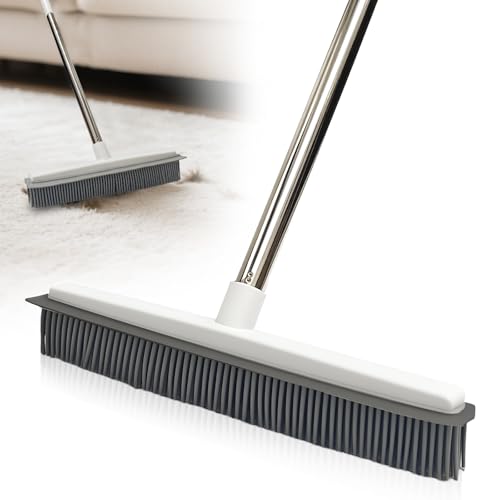 Minfuerang Scopa in Gomma 2 in 1,Spazzolone Gomma con Tergicristallo,Rimuove Peli di Gatti e Cani,Scopa Silicone per Finestre,Pavimenti in Legno,Piastrelle e Tappeti (Bianco)