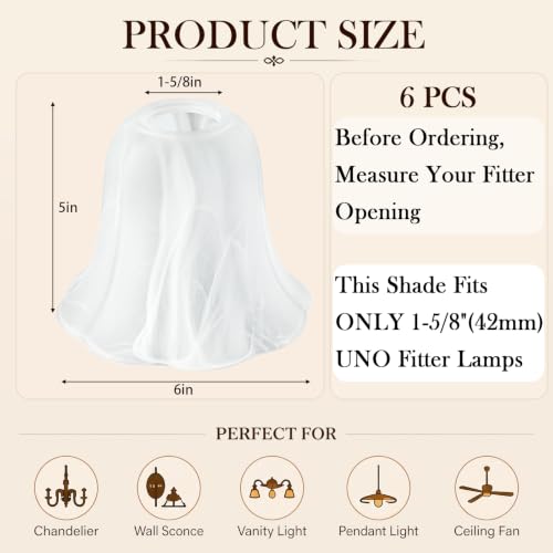 Image of Teenyyou 6 Pcs Marble Flower Bell Shaped Glass Lamp Shade Replacement