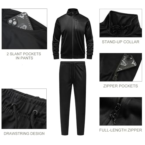 GYMELITE Men's Athletic Full Zip Tracksuit Set Fashion Workout Sweatsuit Track Long Sleeve Jackets and Pants 2 Piece Outfit(BK L)