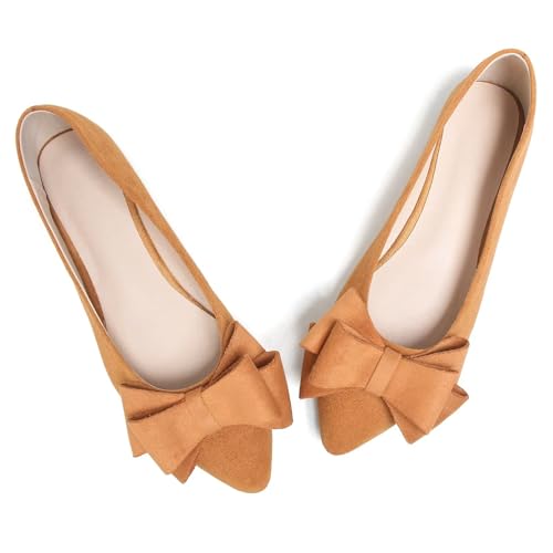 ChaiRong Zhou Women's Elegant Bowtie Slip on Ballet Flats,Pointy Toe Comfort Wedding Walking Flat Shoes Ballerian Shoes Big Size2