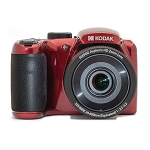 KODAK PIXPRO AZ255-RD 16MP Digital Camera 25X Optical Zoom 24mm Wide Angle Lens Optical Image Stabilization 1080P Full HD Video 3″ LCD Vlogging Camera (Red)