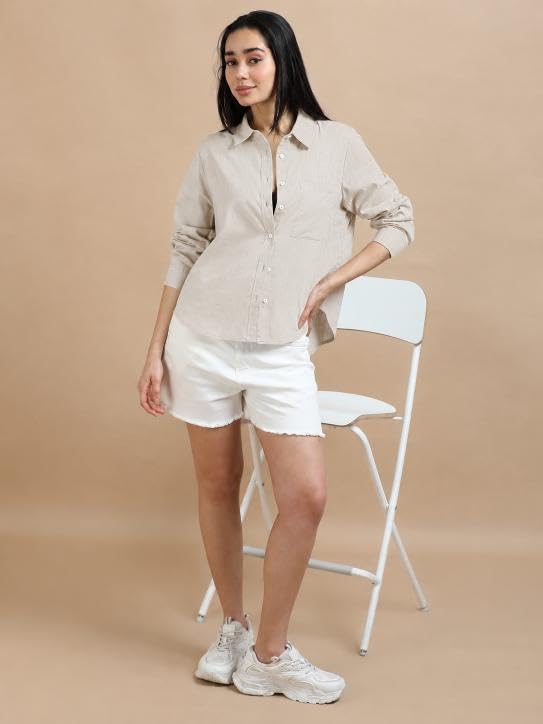 Image of Glam & Chique Women's Relaxed Fit Spread Collar Solid Casual Shirt S-2XL