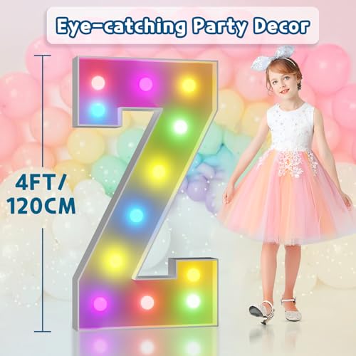 Image of Imprsv Colorful Marquee Letters 4 Feet Tall, Large Light up Letters Z | RGB with Remote, Birthday Party Decorations Anniversary Wedding Decorations Assembly Required 22 Pcs Accessory Set