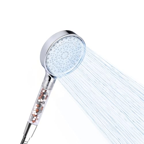 NK Pommeau de douche rond avec 6 modes de pulvérisation - Système anticalcaire, haute pression, filtration d'eau, matériau ABS, économie d'eau, installation et nettoyage faciles, combinaisons de