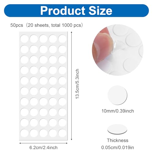 SHENLIU 1000 Stück Klebepunkte Doppelseitig, Rund Klebende Aufkleber Transparente Foto Klebepads Keine Spuren Klebeband Selbstklebende Klebepunkte für Poster Ballon DIY Party Festival Deko (10mm)