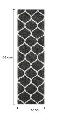 Image of Super Ultra Modern Soft Shaggy Handcrafted Anti-Skid Silk Touch Carpet, Size 2x5 Feet, Color Charcoal & Ivory