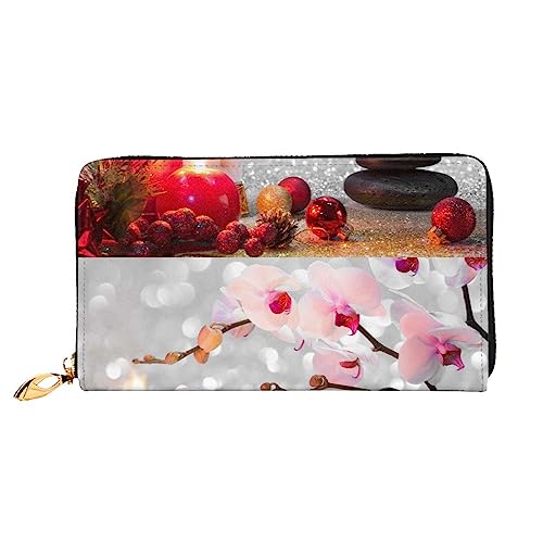 Porte-monnaie en cuir noir de haute qualité PEIXEN avec imprimé orchidée et bougies