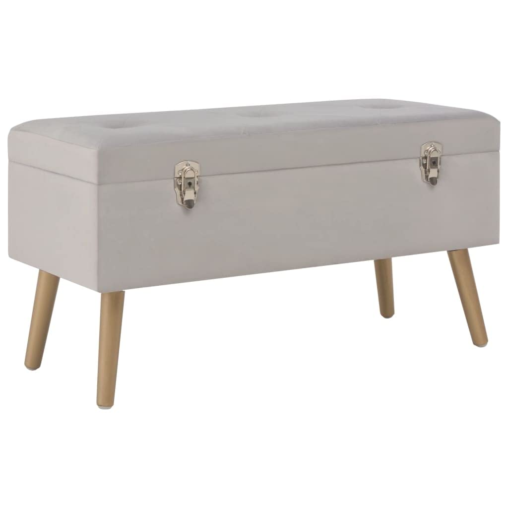Banco de almacenaje gris de 80 cm en terciopelo y madera para pasillo y salon