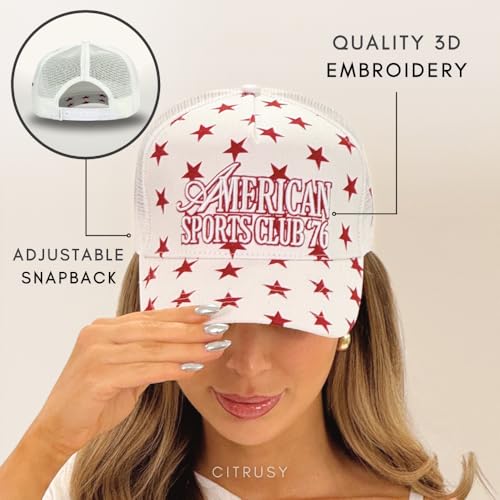 Image of Vintage Fashion Trucker Hat | Men & Women | Trendy Cute Retro Red Caps for Country & Western | Camo Fur Cotton | Snapback
