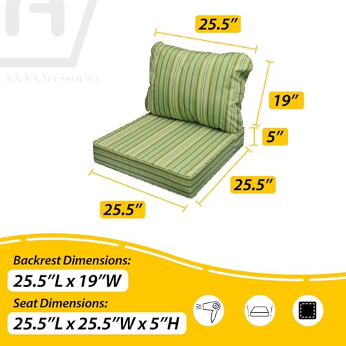 Image of AAAAAcessories Outdoor Seat Cushions for Chairs, Fade-Resistant, Waterproof Patio Furniture Replacement Cushions, 25.5 inch x 25.5 inch x 5 inch + 25.5 inch x 19 inch, Set of 4, Mossy Forest Stripe