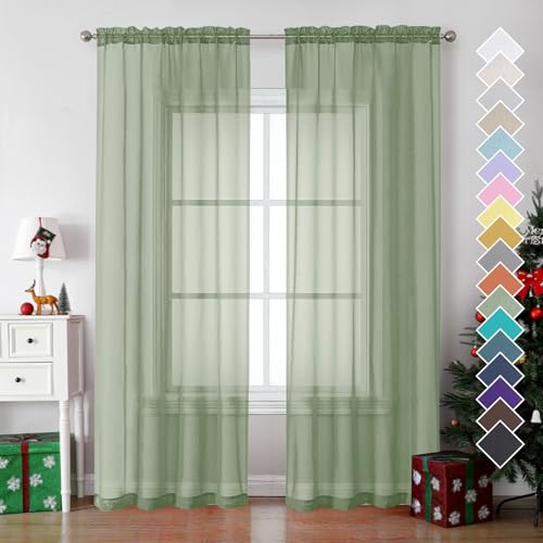 Image of OVZME Sage Green Sheer Curtains 78 Inches Long 2 Panels - Soft Light Filtering Window Sheer Panels for Living Room /Bedroom, Top Dual Rod Pocket, 1 Pair, Each 42Wx78L Inches