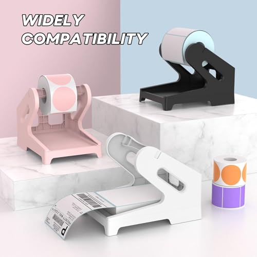 Image of BEEKAY Thermal Label Holder Stand for Roll & Fan-Fold Labels Universal Label Roll Holder for 4x6, 4x4, 3x5, 3x2, 2x1, Label Roll Heavy-Duty Plastic Stand