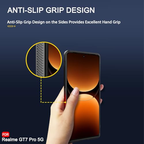 Image of TheGiftKart Liquid Silicon Back Cover Case for Realme GT 7 Pro 5G | Shockproof Military Grade Protection | Micro-Fibre Cloth On Inner Side | Anti-Slip Grip Back Case for Realme GT7 Pro (TPU, Black)