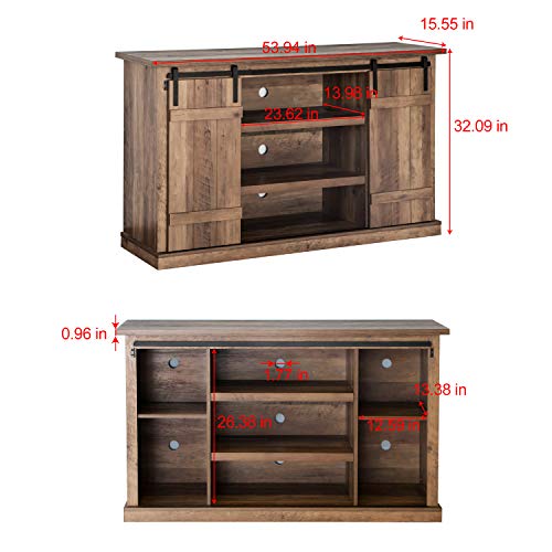 Pellebant 54 Inch TV Stand Media Console Table with Sliding Barn Door, Wood Farmhouse Storage Cabinet with Adjustable Shelves for Home Living Room Entertainment Center, Oak Finish