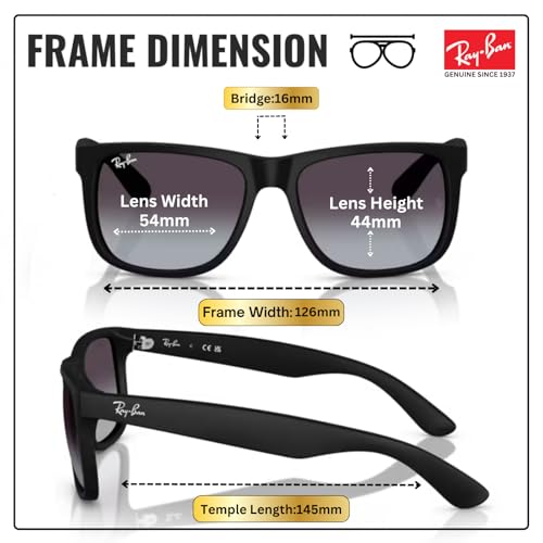 Image of Ray-Ban RB4165 JUSTIN CLASSIC Square Shape Sunglasses for Men with Official Eyewear Kit