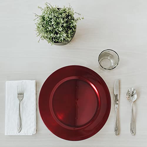 Ms Lovely Metallic Foil Charger Plates - Set Of 6 - Made Of Thick Plastic - Dark Red #TOP2