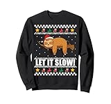 Let it Slow! Divertente Brutto Maglione Natalizio con Bradipo di Babbo Natale Felpa, Unisex per Adulti, Nero, L