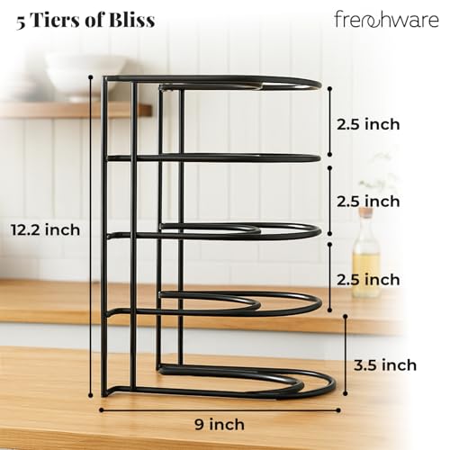 Image of Frenchware Heavy Duty 5-Tier Vertical Tawa Stand Shelf, 12.2 x 9 inch | For Skillets, Griddles, Trays, Freestanding or Wall-Mounted, Space Saving