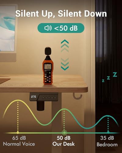 FEZIBO Electric Standing Desk For Gaming 120 * 60 cm Heigh Adjustable Stand up Table with digital display controller, Sit Stand Home Office Desk with Splice Board, White Frame/Oak Top - Image 6