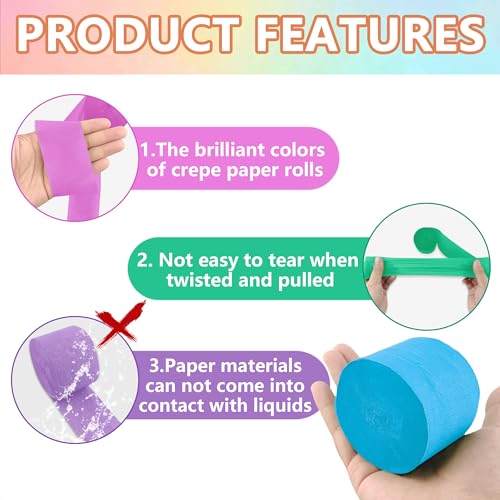 Image of Pastel Rainbow Crepe Paper Streamers Party Decorations, 6 Rolls, 738 Ft