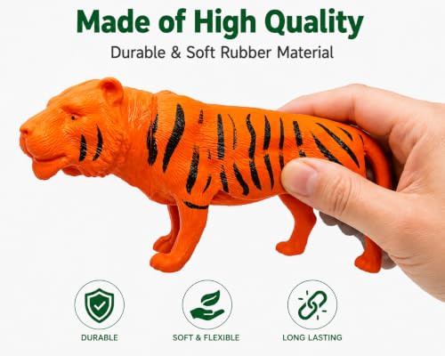 Image of TEC TAVAKKAL Wild Animal Toys Large Rubber Animal Figures for Kids | Realistic Safari Jungle Animals Learning Play Set | Educational Toy Gift for Boys & Girls | Lion Tiger Elephant and More Set of 12