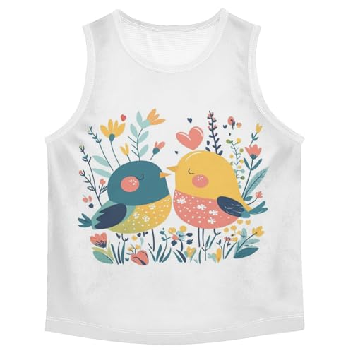Boys Tank Top Shirts Chick Hearts Bird Floral Sleeveless T-Shirts Crew Neck for Kids Clothing Children