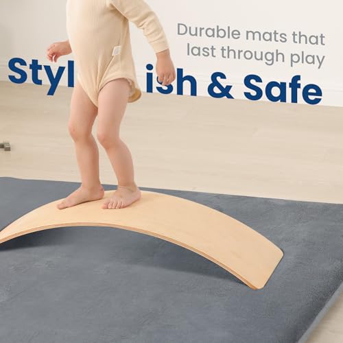 Huloo Sleep Baby Play Mat for Floor,1.3\" Thick Elasti-Foam 74\"×50\" Playpen Mat, Non-Toxic Certified Water-Repellent Coral Velvet, Non-Slip Safe Crawling Mat for Tummy Time, Toddler & Infant (Dark Grey)