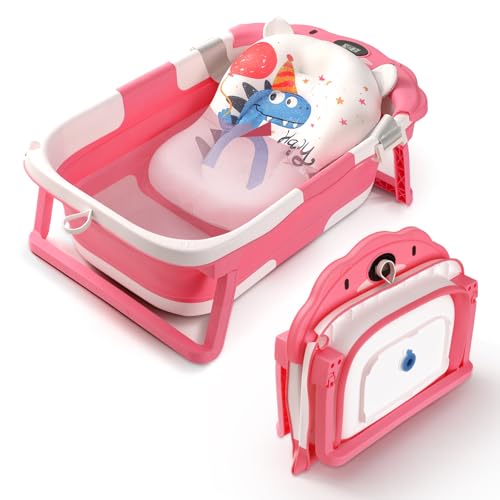 Image of Baby Bathtub Collapsible with Thermometer & Cushion, Portable Travel Tub