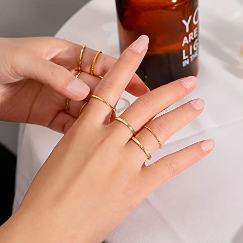 WFYOU 10 Pcs 1-2mm 18K Gold Plated Simple Rings for Women Band Knuckle Stacking Midi Rings Elegant Classic Minimalist Rings Comfort Fit4