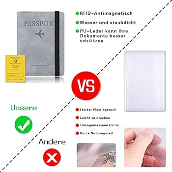Paspoorthouder, leren paspoorthoes, PU-paspoorthouder, reisportemonnee voor paspoort, creditcard, ticket, visitekaartjes en instapkaarten (wit