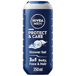 NIVEA MEN Protect & Care Shower Gel (250 ml), Moisturising 3-in-1 Body Wash for Men with Aloe Vera, Energising NIVEA MEN Shower Gel